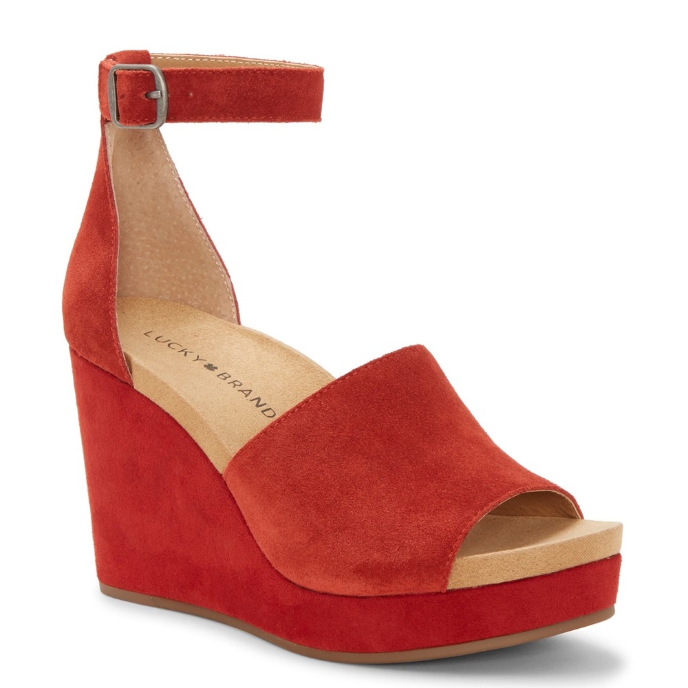 Lucky Brand | LK Yemisa Platform Wedge Sandal Heel Open Toe Suede Coral 8.5